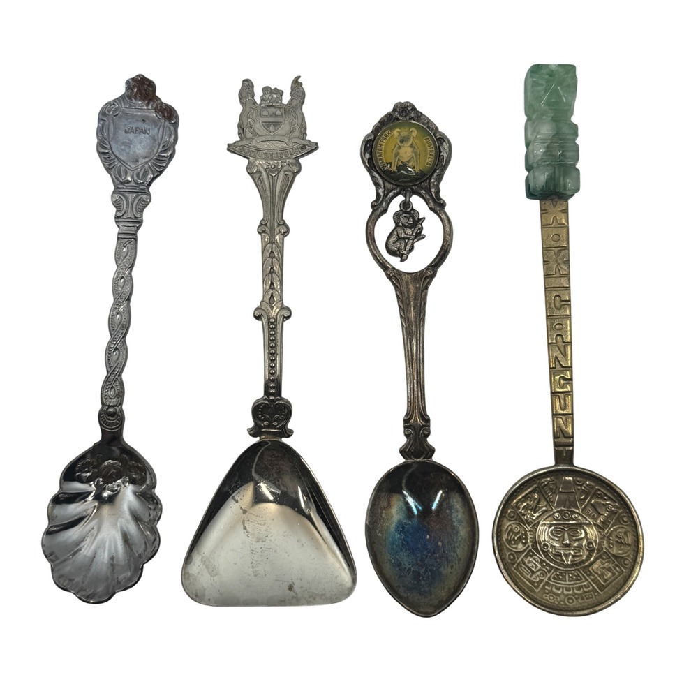 Vtg Souvenir Spoon Lot‎ 4 International Japan Johannesburg Australia Cancun Jade